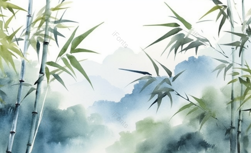 墨绿色水彩画春天夏天季节山川云雾弥漫和竹林竹叶竹子茁长生长文艺插画背景,插画/手绘图,插画/手绘图库,插画/手绘图下载,插画/手绘